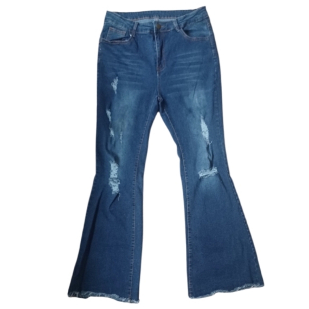Fringed Flare Distressed Jrs. Jeans Size Large - Picture 2 of 5